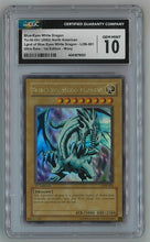 Load image into Gallery viewer, CGC 10 2002 LOB-001 Yu-Gi-Oh Blue Eyes White Dragon 1st Edition North American English